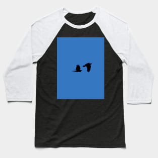 Two Ravens Flying Blue Sky Baseball T-Shirt